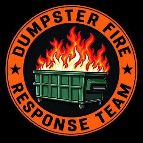 Dumpster Fire Response Team Sticker, 2.5" Round, Dumpster on Fire or This Is Fine Design, Funny Vinyl Sticker